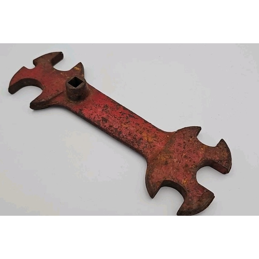 Vintage Industrial Valve Wrench Tool Red Multi Notch Made in USA 8.25 Inch